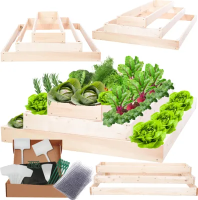 Produktbild von MODO24 Hochbeet Holz, Pflanzkasten, Massivholz, Kiefer, Kräuterbeet, Blumenkasten, Garten, Terrasse, 27x90x100 cm, Natur, ZP09