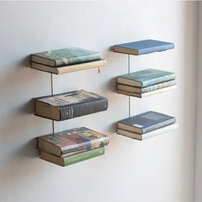 Produktbild von Unsichtbare Bücherregal Set von 2 - Wandregal 35 cm in weißem Metall