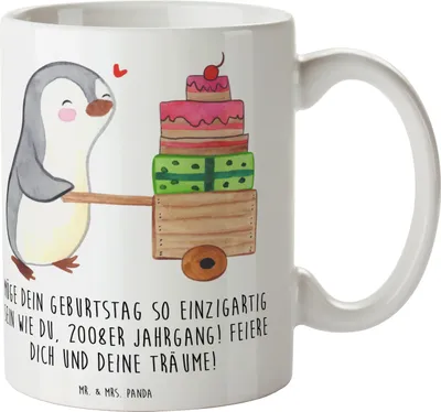 Produktbild von Mr. & Mrs. Panda Becher 2008 Geburtstag Einzigartig - Weiß - Geschenk, Glückwunsch, Geburtsjahr, Tasse, Jahrgangsfeier, Kaffeetasse, Kaffeebecher, Alter, Pott, liebevoll