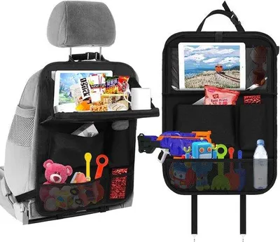 Produktbild von Famanu Auto Rücksitzschutz - Auto-Stuhlorganizer mit klappbarem Tisch für Tablet/Telefon - multifunktionale wasserdichte Aufbewahrungstasche