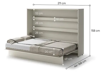 Produktbild von Furniture24 Schrankbett Bed Concept Lenart, Wandklappbett Mit Lattenrost, V-Bett, Wandbett Bettschrank Schrank Mit Integriertem Klappbett Funktionsbett Bc-04, 140 X 200 Cm, Kaschmir, Horizontal