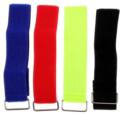 Produktbild von 4 Stück elastische Gurte für Lunchboxen in Blau, Schwarz, Rot und Gelb