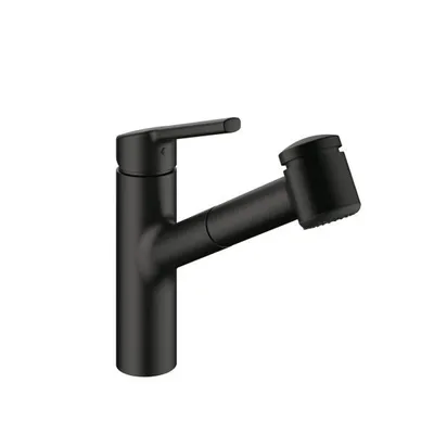 Zdjęcie produktu dla Bateria zlewozmywakowa KWC Luna E z wyciąganą wylewką do naczyń - czarny mat - 10.441.033.176FL