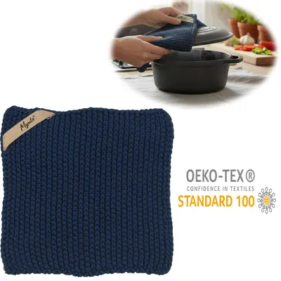 Produktbild von LS-LebenStil Vintage Topflappen 22cm Mynte Midnight Blau Gestrickt 100% Baumwolle Kochlappen Topfuntersetzer perfekt auch für Gastro und Restaurants