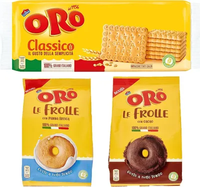Produktbild von Oro Saiwa -Klassische kekse 500 g + Oro Saiwa Die Shortbreads, Shortbread -Kekse mit frischer Creme 300 g + Oro Saiwa Die Shortbreads, Shortbread -Kekse mit Kakao, 300 g + Italian Gourmet polpa 400g