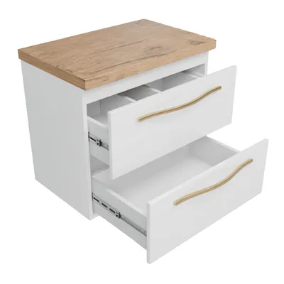 Produktbild von paplinskimoebel Badezimmer Badmöbel 60,5 x 40 x 55,1 Zwei Schubladen, hängeschrank, Hochglanz Weiß Gold, badezimmermöbel Glamour Badset Unterschrank