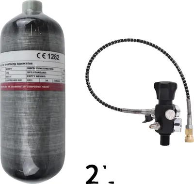 Obrázek produktu pro Vysokotlaký zásobník vzduchu, objem 2 l, provozní tlak 300 BAR, konstrukce z uhlíkových vláken, 2 l s ventilem