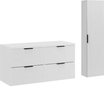 Obrázok produktu pre Moderná kúpeľňová zostava 120 cm s doskou a vysokou skrinkou