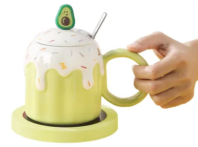 Obrázek produktu pro Hrneček s ohřívačem USB AVOCADO s lžičkou a víkem zelený