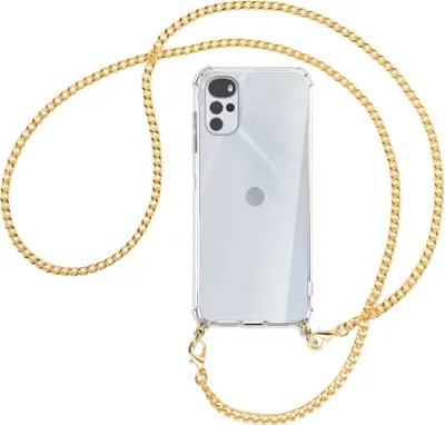 Produktbild von Handykette Backcover-Schutzhülle mit Band (Metall goldfarben) für Motorola Moto G22 4G - goldfarbene Kette
