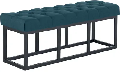 Produktbild von CLP Sitzbank Amun Stoff mit schwarzem Metallgestell pulverbeschichtet gepolstert | Farbe blau Größe 120 cm