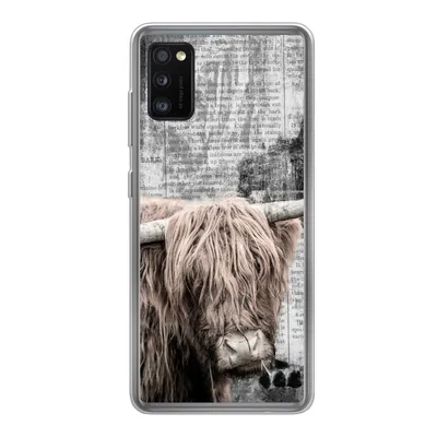 Produktbild von MuchoWow® Handyhülle Schutzhülle Hülle für Samsung Galaxy A41 Schottischer Hochländer - Vintage - Text Silikon Softcase Handy Hülle - Mobiltelefon