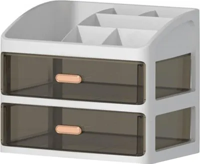 Produktbild von Schreibtisch-Aufbewahrungsbox mit 2 durchsichtigen Schubladen, großes Fassungsvermögen, mehrere Fächer, staubdicht, für die Arbeitsplatte, Bürobedarf, Schrein, Kosmetik, Schmuck, Organizer-Behälter