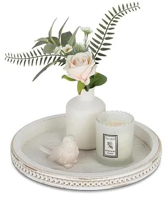 Zdjęcie produktu dla Taca drewniana okrągła shabby chic do serwowania na prezent 30 cm