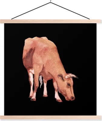Produktbild von MuchoWow® Textilposter Kuh - Tier - Braun 120x120 cm mit holzfarbenen Rahmen - Textil-Poster