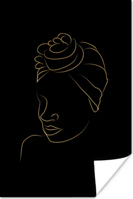 Produktbild von MuchoWow® Poster Frau - Kopftuch - Schwarz und Gold - Strichzeichnung 20x30 cm - Papierdruck