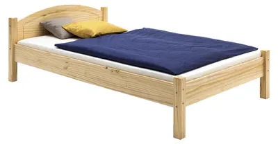 Produktbild von Massivholzbett MARIE, schönes Einzelbett in 100 x 200 cm, schlichter Bettrahmen aus Kiefer massiv in natur, schönes Bett mit Kopfteil