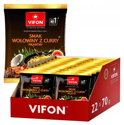 Produktbild von VIFON Instant Nudeln Rind und Curry 24x 70g - Nudelsuppe pikant Suppe