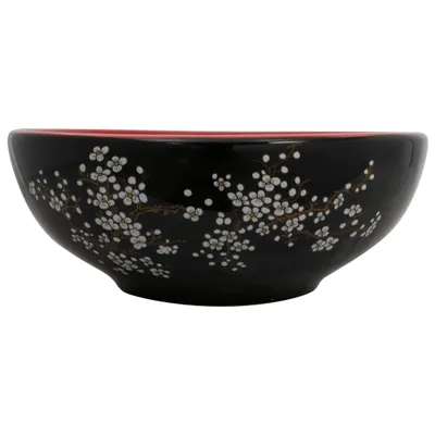 Zdjęcie produktu dla vidaXL Umywalka nablatowa czarno-czerwona okrągła Ø41x14 cm ceramiczna