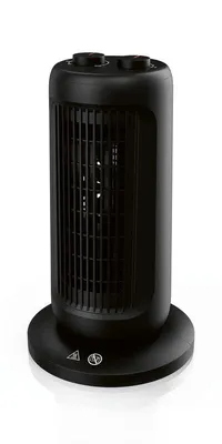 A black Silvercrest tower heater is shown against a white background.