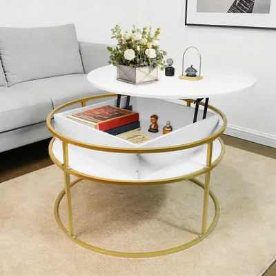 Produktbild von Couchtisch Wohnzimmertisch Rund Anhebbarer Tischplatte modern Couchtisch