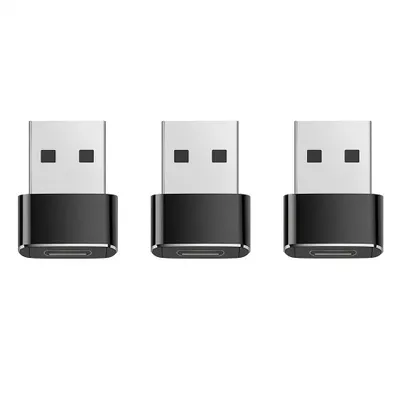 Produktbild von USB-A auf USB-C Adapter OTG 3er Set – Typ-A Stecker auf USB-C Buchse, Lade- und Datenadapter für PC Laptop Netzteil Auto, Schwarz