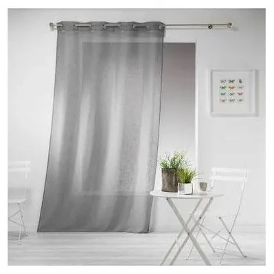 Image de Voilage uni à oeillets effet lin - 140 x 280 cm - Haltona - Gris