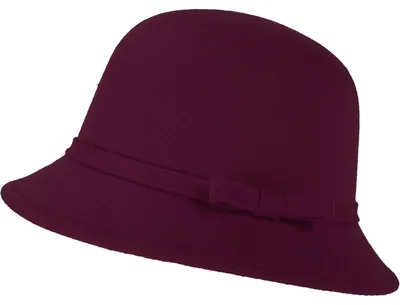 Produktbild von Filz Eimer Hut Damen verstellbar Vintage Bowler Wollmütze mit Schleife M Weinrot