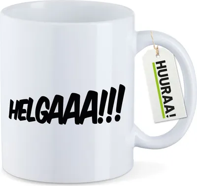 Produktbild von Huuraa Kaffeetasse Helgaaa Schriftzug 330ml Weiß Keramik Kaffeebecher Geschenkidee