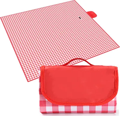 Image de Couverture de pique-nique ASKSA Couverture de plage imperméable Tapis de pique-nique lavable léger avec poignée pour la randonnée, les voyages, le camping en plein air et les parcs,Rouge,Taille:145x150cm