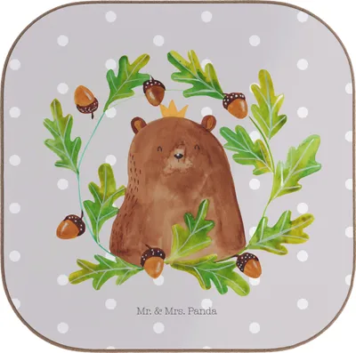 Produktbild von Mr. & Mrs. Panda Holzuntersetzer Bär König - Grau Pastell - Geschenk, Vater, Teddy, Untersetzer Gläser, Tassenuntersetzer, Vatertag, Papa, gläseruntersetzer, Coaster, Dad