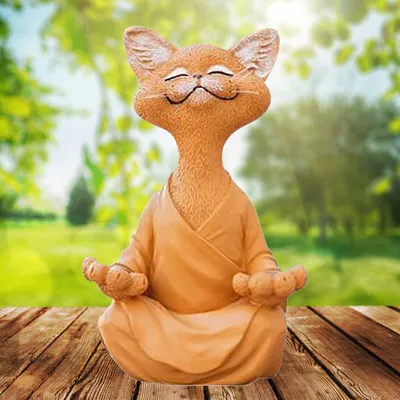 Produktbild von Meditation Statue Katze Statue 12cm Yoga Katze Tierfiguren Deko Harz Meditation Yoga Figuren Ornament Skulptur Dekor für Drinnen und draußen (M)