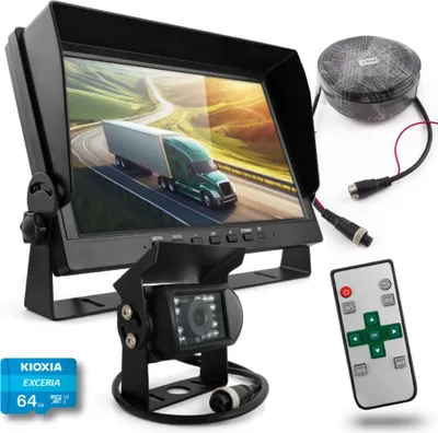 Zdjęcie produktu dla Monitor kamery cofania 10" rejestrator FHD 1080p kamera 15m kabel SD 64GB