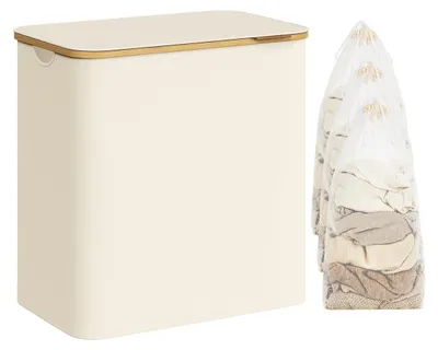 Obrázek produktu pro Koš na prádlo s víkem, objem 150 litrů, barva krémová, rozměry 60 x 38,5 x 70,5 cm