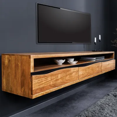 Produktbild von riess-ambiente Hängendes TV-Lowboard MAMMUT 160cm braun Akazie honey finish Massivholz Baumkante TV-Board TV-Schrank