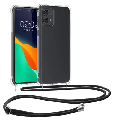 Produktbild von kwmobile Necklace Case kompatibel mit Motorola Moto G84 5G Hülle - Silikon Cover mit Handykette - Band Handyhülle Schwarz Transparent