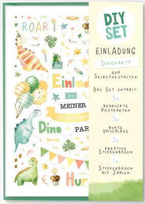 Produktbild von Einladungen Kindergeburtstag DIY Set 5 Postkarten 5 Umschläge Dinosaurier Einladungskarten zum Selbstgestalten