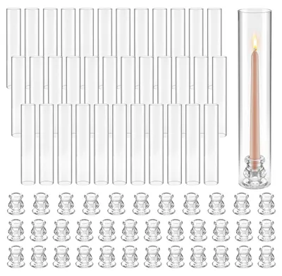 Image de VEVOR - Lot de 36 cylindres en verre pour bougies, photophores « Hurricane » 65 x 350 mm, verres à bougie en verre borosilicaté, photophores sans fond, photophores résistants au vent pour les mariages, Noël et les fêtes