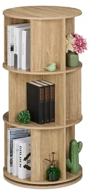 Drehbares Bücherregal, 15 Fächer, Holzoptik, 104 x 50 cm, Natur