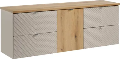 Produktbild von Zestaw 2 Szafki Pod Umywalkę 2S 60 cm z Blatem i Szafka z Koszem 40 cm Viva Cashmere Dąb  Evoke