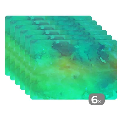 Obrázok produktu pre MuchoWow® Podložky Sada 6 podložiek Umývateľné podložky 30x45x0.3cm Akvarel - zelená - tmavozelená - abstraktná Podložka pod stôl Nekĺzavá a odolná