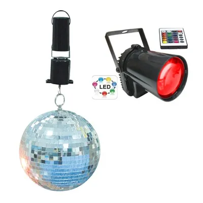 Produktbild von LED Discokugel-Set 20cm LED-Spot Farbwechsel/Fernbedienung und Batteriemotor