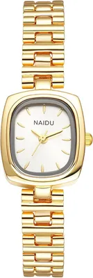 Produktbild von Damen Armbanduhr Rechteckig Gold, Analoge Quarzuhr mit Edelstahlarmband, Vintage Design mit Balkenskala, Elegante Damenuhr