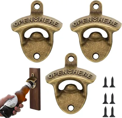 Produktbild von Flaschenöffner für die Wand, Bierflaschenöffner aus Zinklegierung – Set mit 3 Stück – Wandmontage mit Schrauben