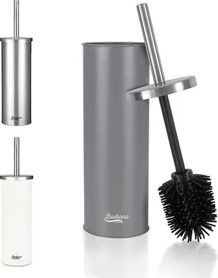 Immagine prodotto di BADIONA Scopa per WC in silicone, grigia, con manico lungo, SENZA foratura, set scopa per WC