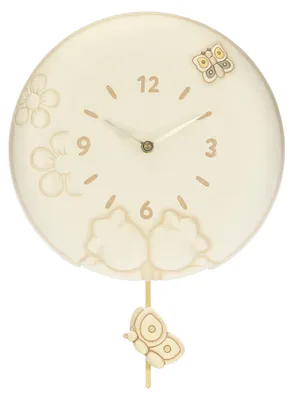 Wandklok met vlinderrelief, Ø 26 cm, Keramik, Kunststoff