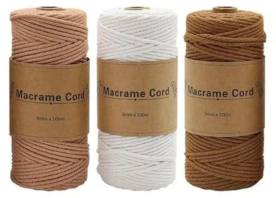 Zdjęcie produktu dla Sznur makramowy bawełniany 3 mm 100 m zestaw rolki DIY dla początkujących