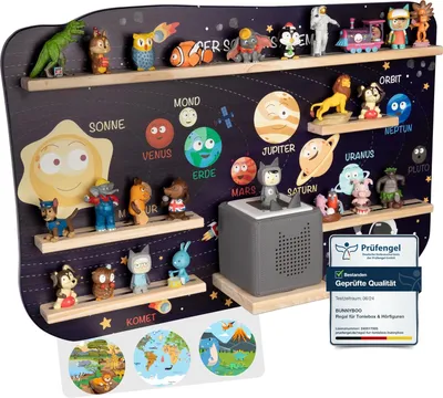 Produktbild von bunnyboo Toniebox Regal - für bis zu 45 Tonies -  2024 - Magnetisches Regal für Toniebox und Figuren - e Qualität - Für Jungen und Mädchen (Astronaut)