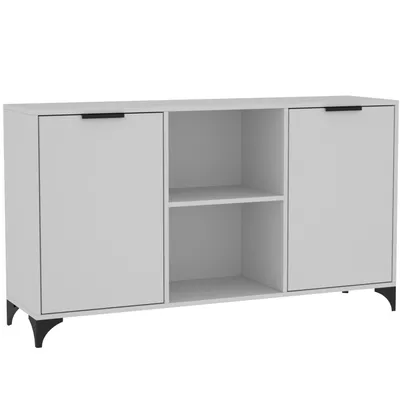 Obrázek produktu pro BEAUTYSOFA | Komoda HOME 2D – příborník se 2 dvířky a otevřenými policemi, stojací skříň v bílé barvě, s úchytkami