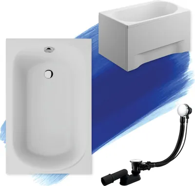Produktbild von BADLAND Badewanne Rechteck Mini 100x65 mit Acrylschürze, Füßen und Ablaufgarnitur GRATIS